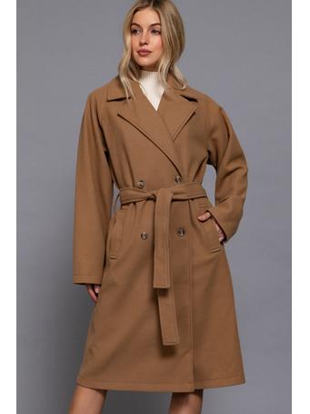 ACTIVE BASIC - Double Breasted Soft Felt Trench Coat CAMEL