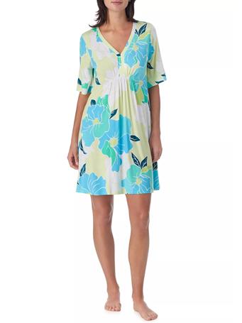 ELLEN TRACEY - Women's Short Sleeve Short Tunic Nightgown YLWGFLR