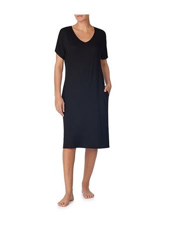 DKNY SLEEPWEAR - Solid Short Dolman Sleeve V-Neck Jersey Knit Sleepshirt BLACK