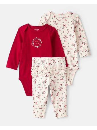 CARTERS - Baby Girl 3-Piece Floral Merry Cotton Bodysuits & Pant Set RED