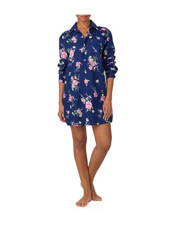 RALPH LAUREN - Long Sleeve Notch Collar Sleepshirt NAVY PRT