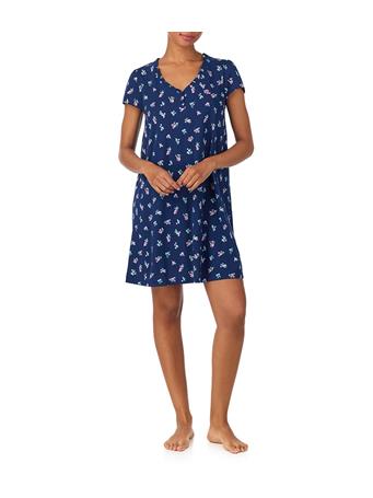 RALPH LAUREN - Flutter Sleeve V-Neck Nightgown NAVY PRT