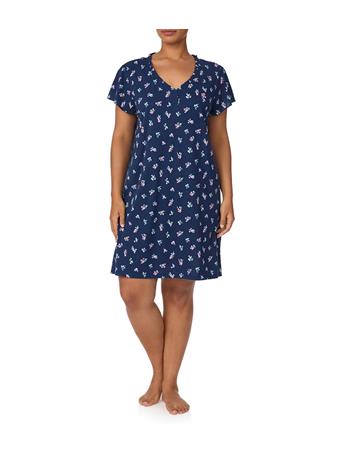 RALPH LAUREN - Flutter Sleeve V-Neck Nightgown NAVY PRT