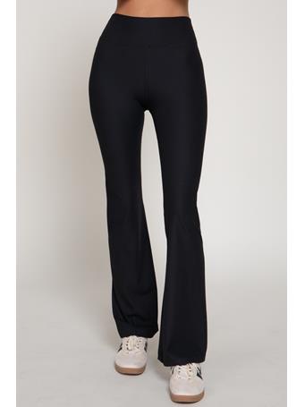 ACTIVE BASIC - Semi-Flare Ribbed Workout Pants BLACK