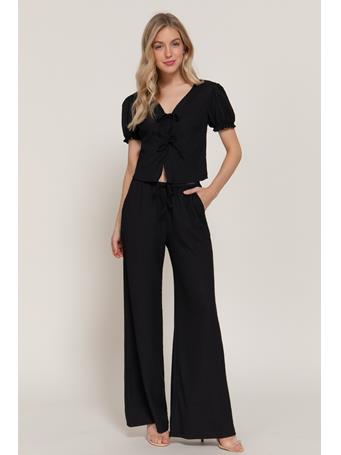 ACTIVE BASIC - Short Sleeve Top & Pants Texture Knit Set BLACK