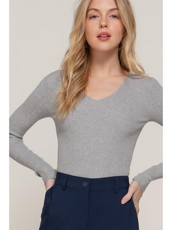 ACTIVE BASIC - Long Sleeve V-Neck Viscose Rib Sweater H GREY