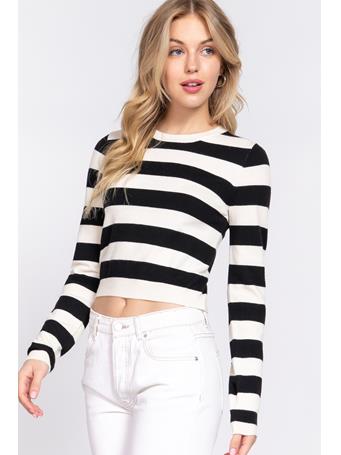 ACTIVE BASIC - Long Sleeve Crew Neck Stripe Fitted Sweater BLACK/IVORY