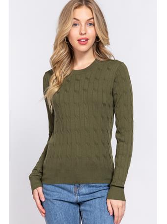 ACTIVE BASIC - Long Sleeve Round Neck Cable Sweater OLIVE