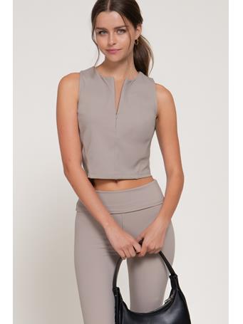 ACTIVE BASIC - Sleeveless Half Zip Workout Top TAUPE
