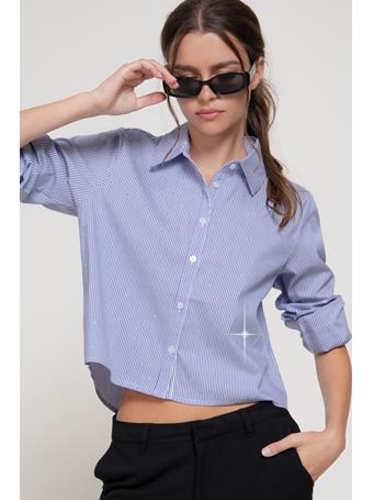 ACTIVE BASIC - Long Sleeve Rhinestone Stripe Shirt WHITE/BLUE