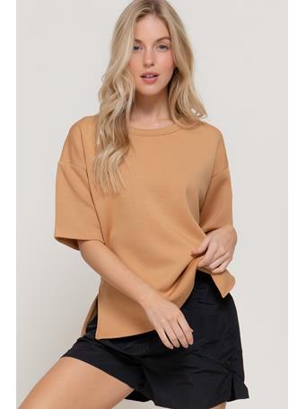 ACTIVE BASIC - Short Sleeve Oversize Soft Scuba Knit Top CAMEL