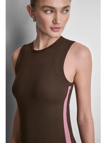 DKNY - Side Stripe Balance Compression Tank FR1 - ESPRESSO/MESA ROSE