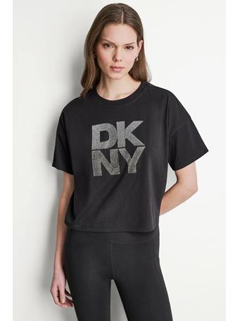 DKNY - Stacked Ombre Rhinestone Logo Tee FRO - BK/SILVER GUNMETAL