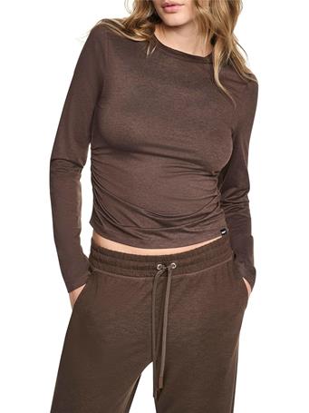 DKNY - Long Sleeve Spacedye Ruched Top OFQ - ESPRESSO SPCDYE