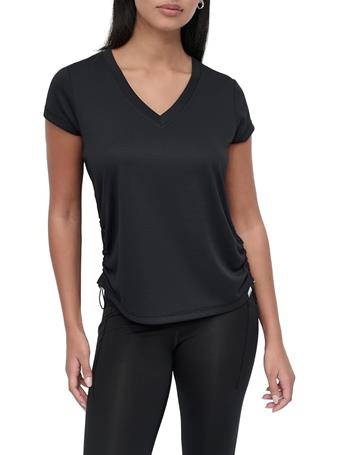 DKNY - Women's Short Sleeve V-Neck Active Tech T-Shirt BLK - BLACK