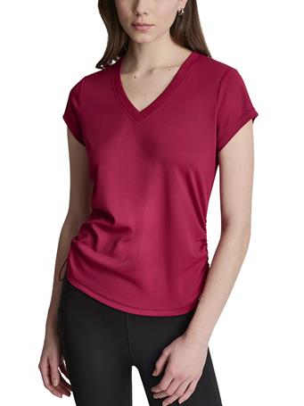 DKNY - Women's Short Sleeve V-Neck Active Tech T-Shirt BT3 - BEET
