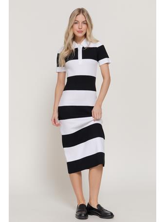 ACTIVE BASIC - Short Sleeve Wide Stripe Knit Dress BLACKWHITE