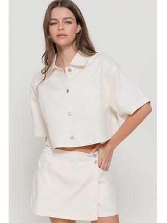 ACTIVE BASIC - Short Sleeve Stretch Cotton Twill Boxy Jacket CREAM