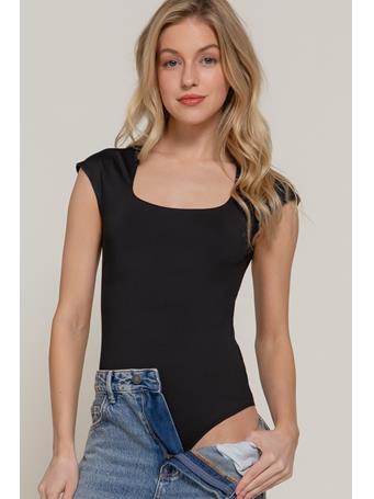 ACTIVE BASIC - Short Cap Sleeve Scoop Neck Bodysuit BLACK