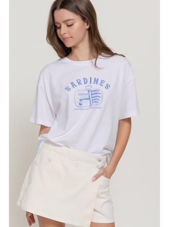 ACTIVE BASIC - Short Sleeve Embroidery Graphic Top WHITE/BLUE