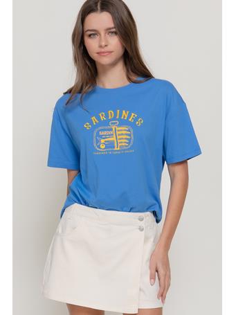 ACTIVE BASIC - Short Sleeve Embroidery Graphic Top BLUE/YELLOW