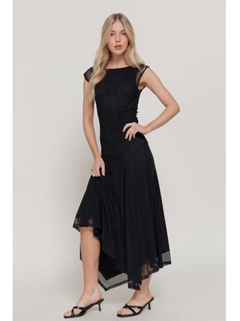 ACTIVE BASIC - Sleeveless Asymmetric Mesh Midi Dress BLACK