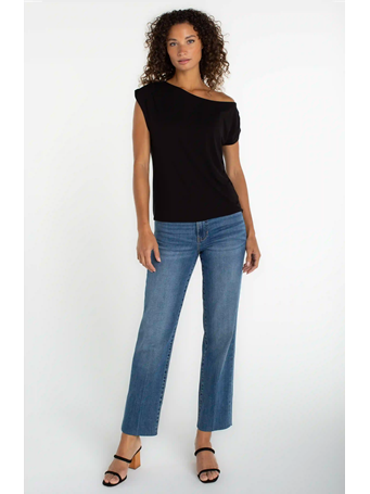 LIVERPOOL JEANS - Asymmetrical Off Shoulder Knit Top BLACK