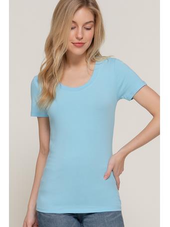 ACTIVE BASIC - Short Sleeve Scoop Neck Cotton Jersey Top AIRY BLUE