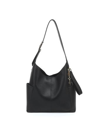 DS HANDBAGS - Large Hobo Bag with Charm BLACK