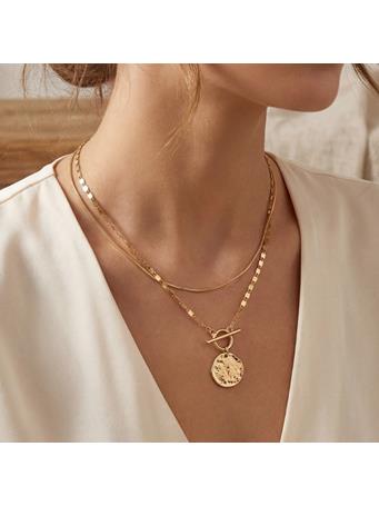 ANARCHY STREET - Coin Pendant Toggle Chain Layered Necklace GOLD