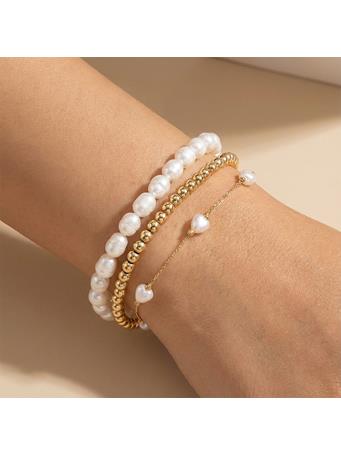 ANARCHY STREET - Pearly And Metallic Beads Bracelet Set GOLD