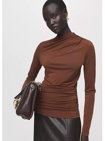 MANGO - Draped Fitted T-shirt DARK BROWN