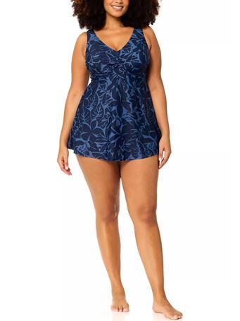 RAISINS - Curve Printed One-Piece Swim Dress SLATE BLUE