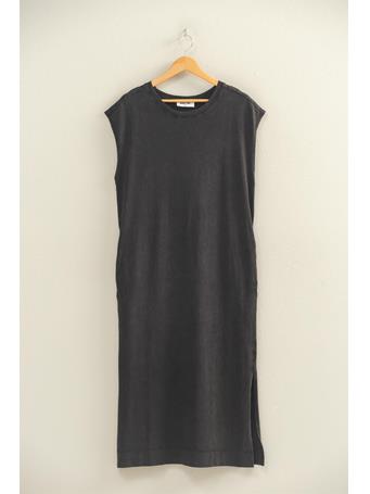 DOUBLE ZERO - Mineral Wash Cap Sleeve Midi Dress BLACK