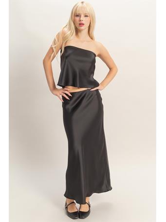 DOUBLE ZERO - Satin Midi Skirt BLACK