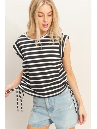 HYFIVE - Striped Sleeveless Tie-Side Top BLACK