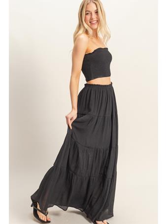 HYFIVE - Smocked Tube Top & Tiered Skirt Set BLACK