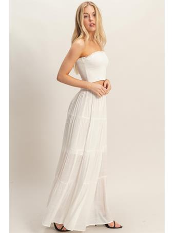 HYFVE - Smocked Tube Top & Tiered Skirt Set WHITE