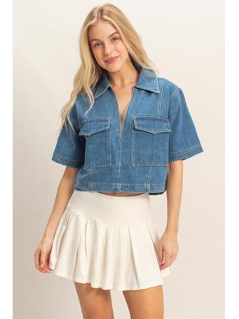 HYFIVE - Denim V-neck Cropped Top DENIM