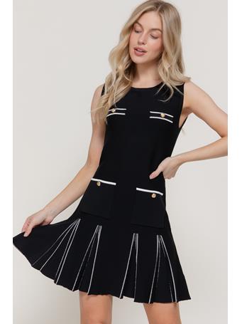 ACTIVE BASIC - Sleevless Box-Pleated Sweater Mini Dress BLACK/WHITE