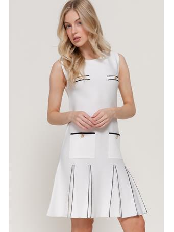 ACTIVE BASIC - Sleevless Box-Pleated Sweater Mini Dress WHITE/BLACK
