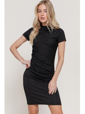 ACTIVE BASIC - Short Sleeve High Neck Pleated Mini Dress BLACK