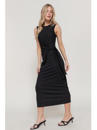 ACTIVE BASIC - Sleeveless Waist Tie Midi Dress BLACK