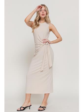 ACTIVE BASIC - Sleeveless Waist Tie Midi Dress BEIGE