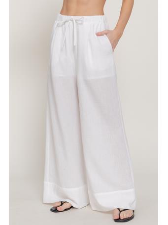 ACTIVE BASIC - Waistband Linen Effect Palazzo Pants OFF WHITE