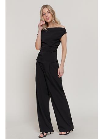 ACTIVE BASIC - Off the Shoulder Top & Pants Trouser Set BLACK