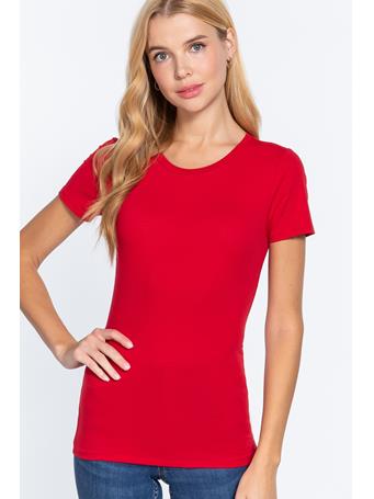 ACTIVE BASIC - Short Sleeve Crew Neck Cotton Jersey Top BOLD RED