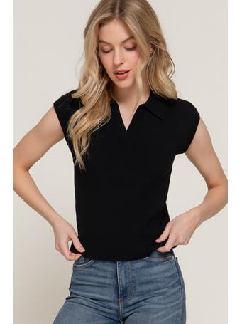 ACTIVE BASIC - Sleeveless Polo Spring Sweater Top BLACK