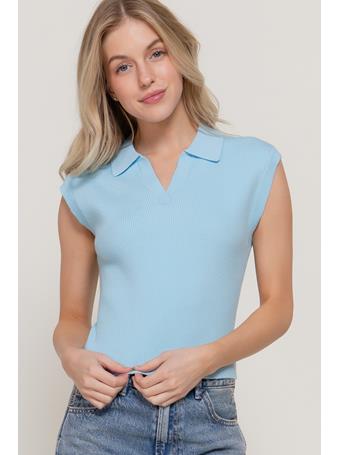 ACTIVE BASIC - Sleeveless Polo Spring Sweater Top LIGHT BLUE