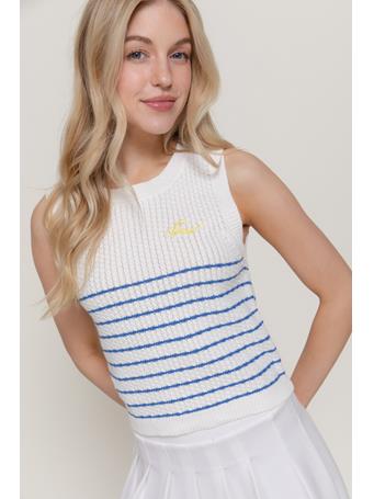 ACTIVE BASIC - Sleeveless Embroidery Stripe Knit Top LIGHT BLUE/BROWN